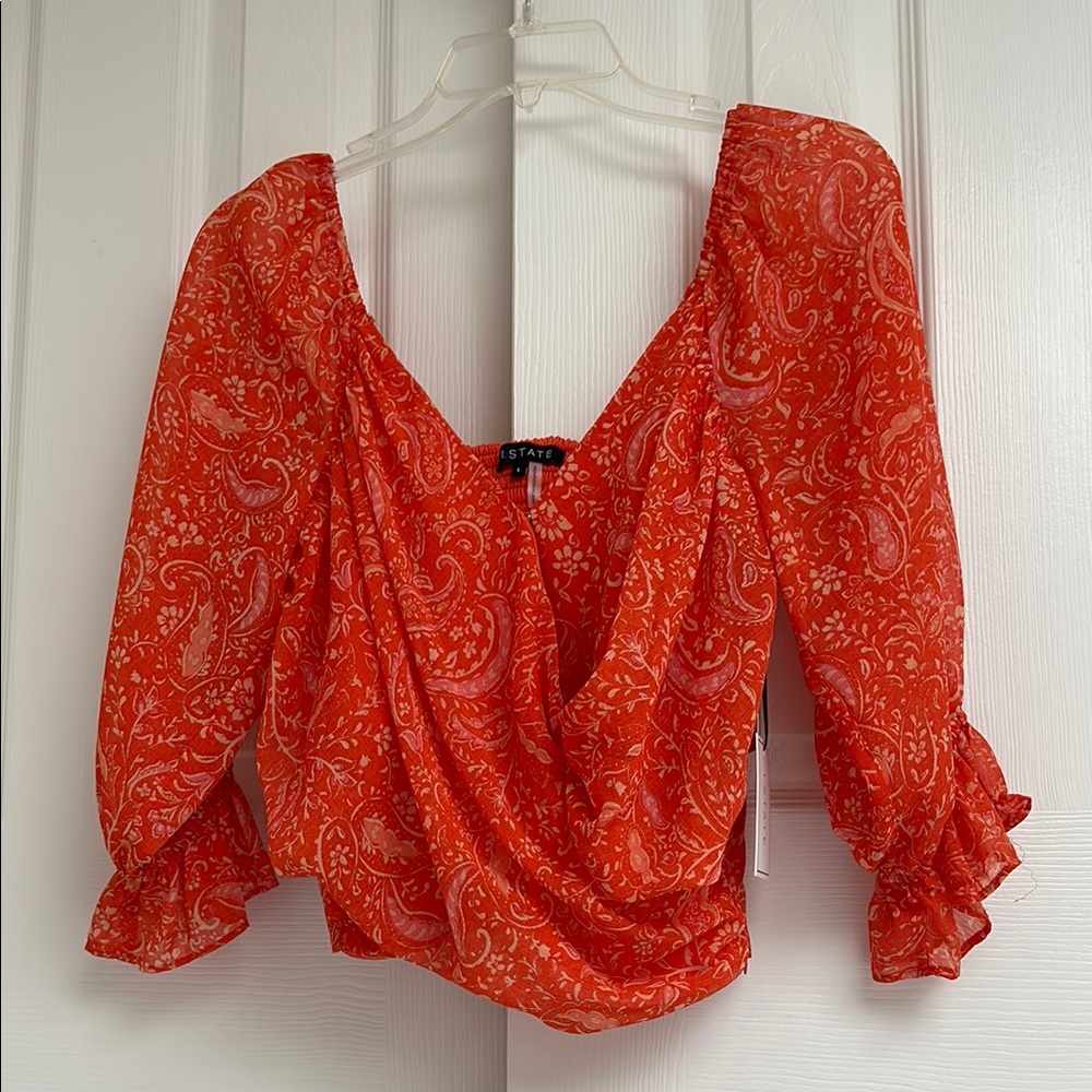1. State Women's Red Paisley Top